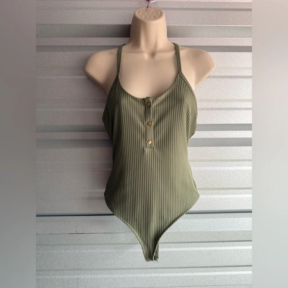 Women’s Victoria’s Secret Sport Ribbed Bodysuit Scoop Neck Green Size Small - Picture 1 of 10